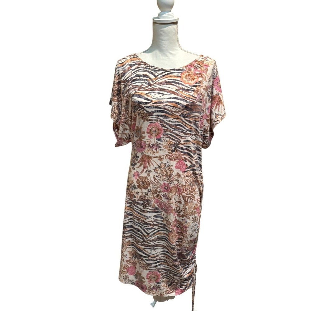 Anthropologie Daily Practice Zebra Floral Print Ruched Side Dress Women's XL - Picture 4 of 9